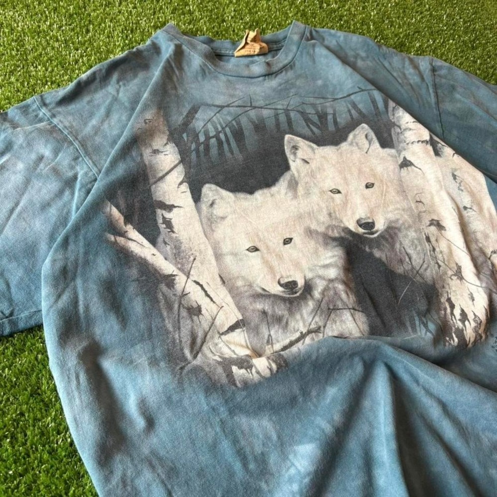 Crazy vintage 90s aop The Mountain blue wolf graphic y2k 2000s tee shirt Size xl